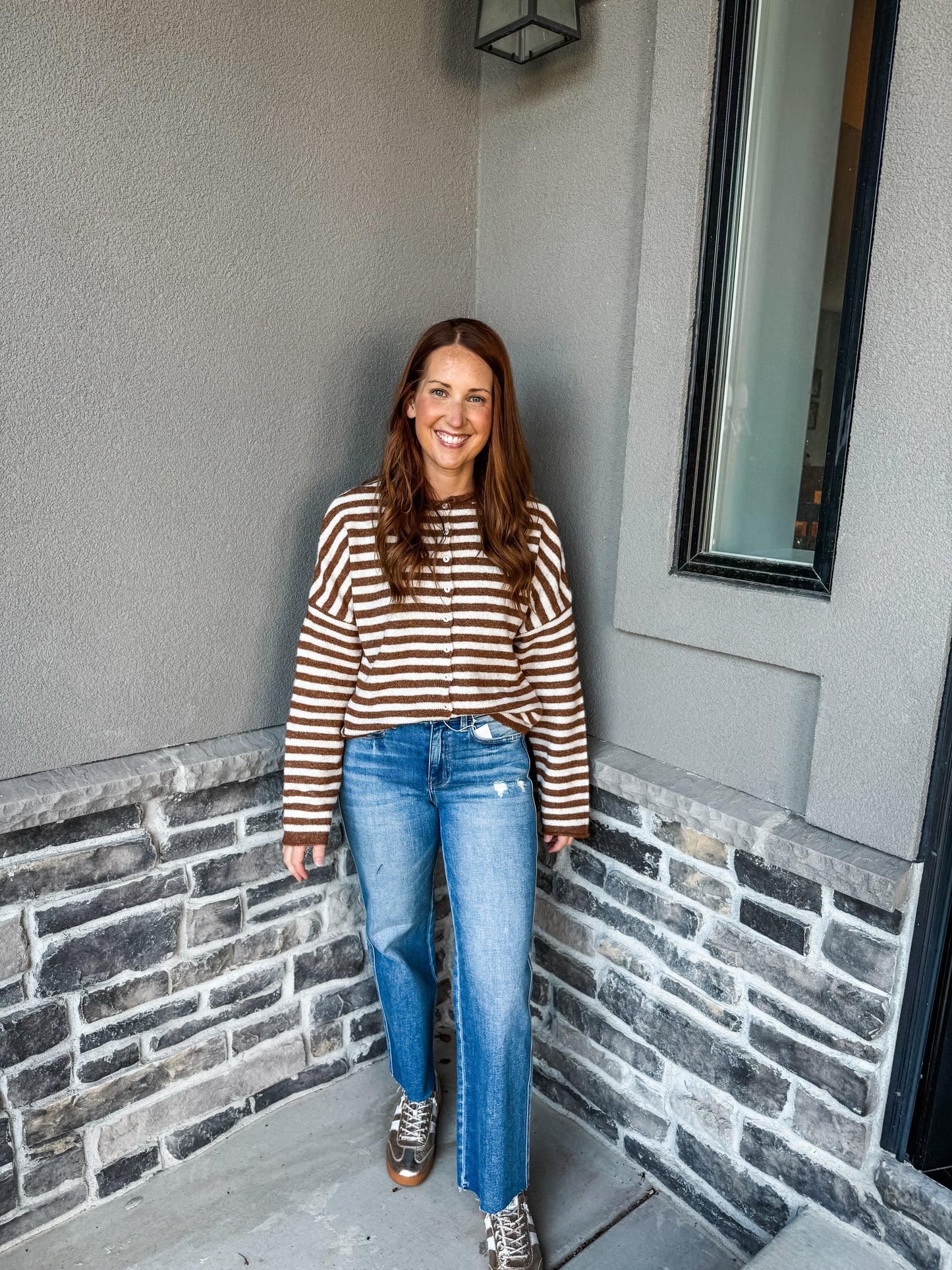 Piper Cardigan Brown Stripe
