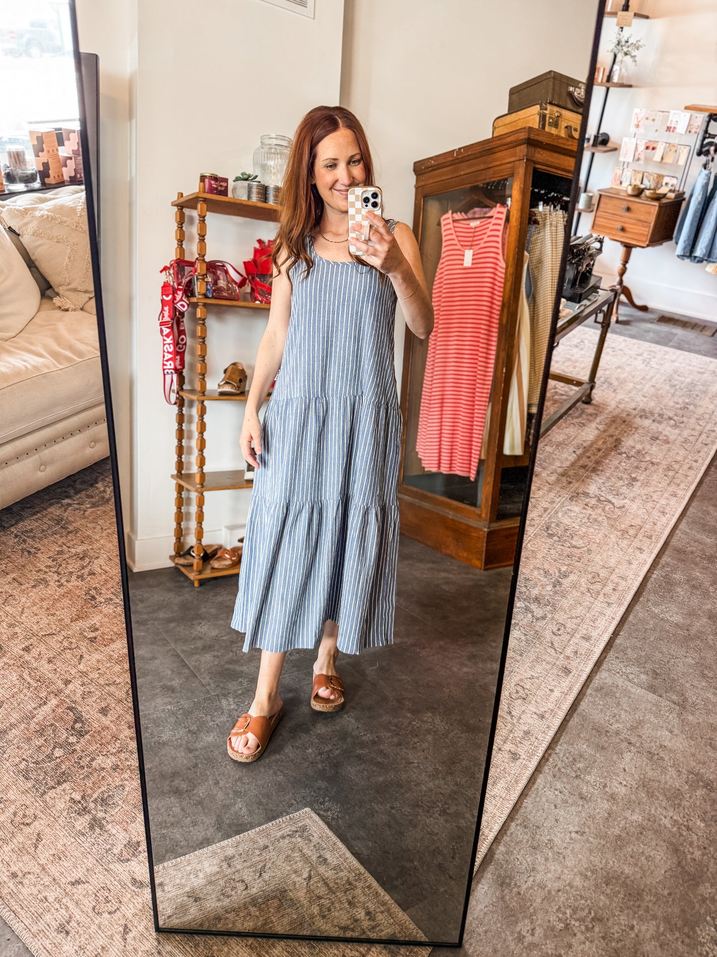Casual Vibes Stripe Midi Dress Navy