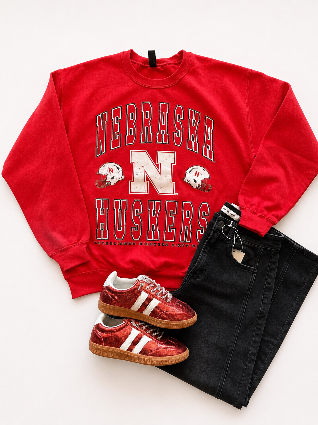 Nebraska Huskers Double Helmet Vintage Crewneck