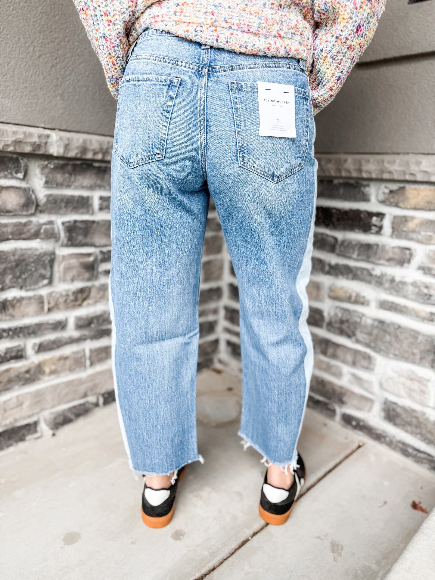 Flying Monkey Hi Rise Two Toned Barrel Jeans
