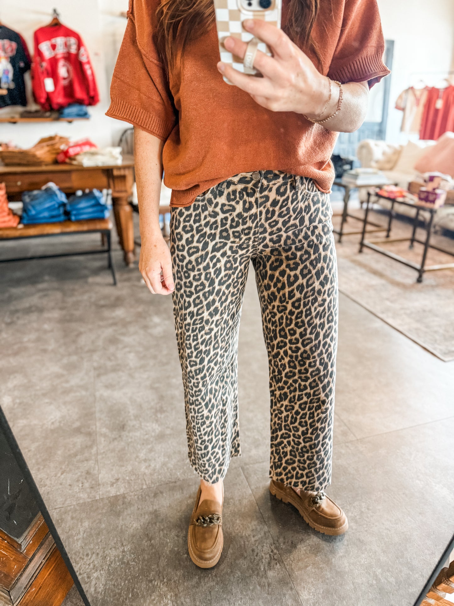 Vervet Wide Leg Leopard Jeans