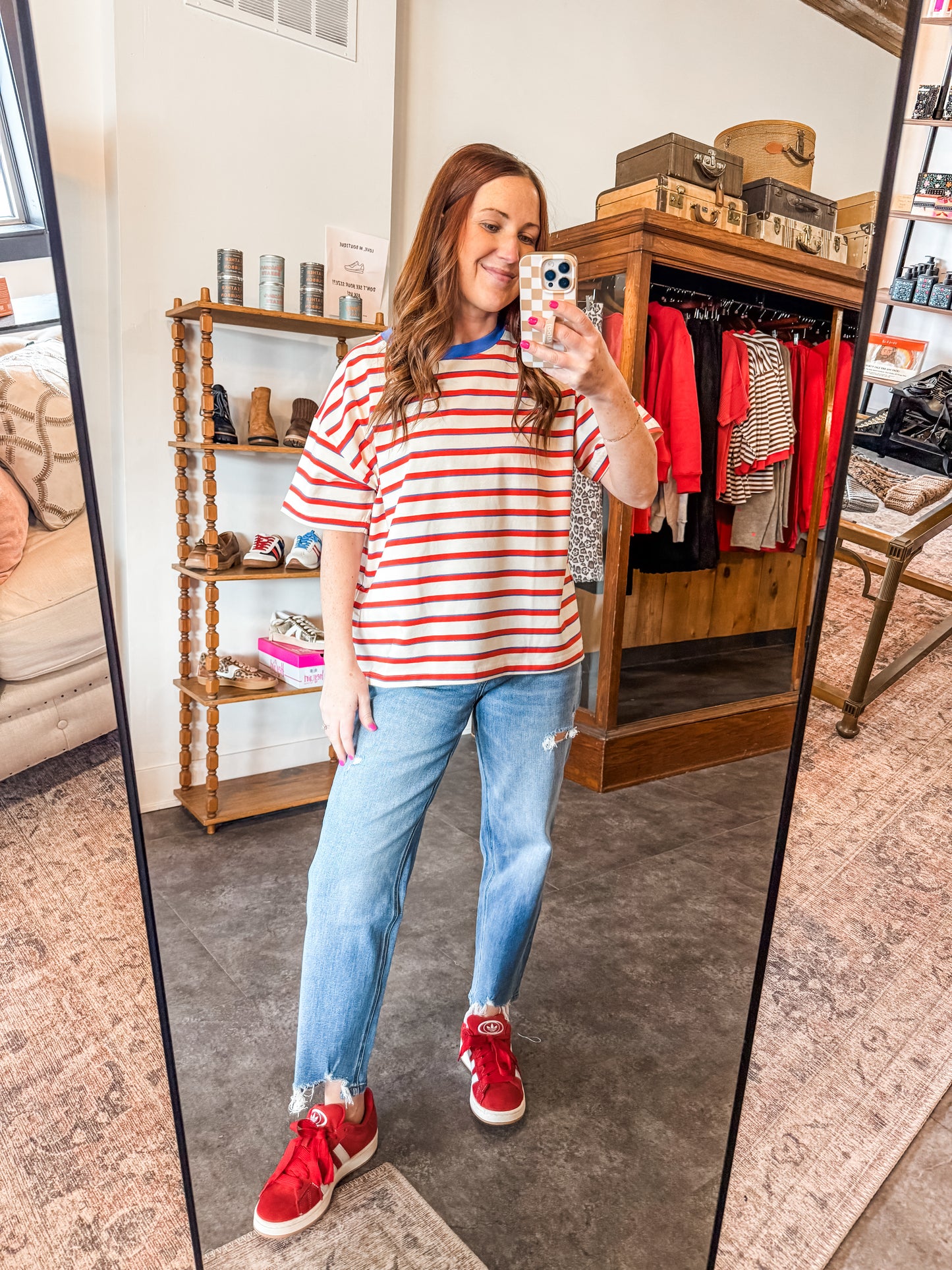 Cozy Weekend Stripe T Ivory/Red/Blue