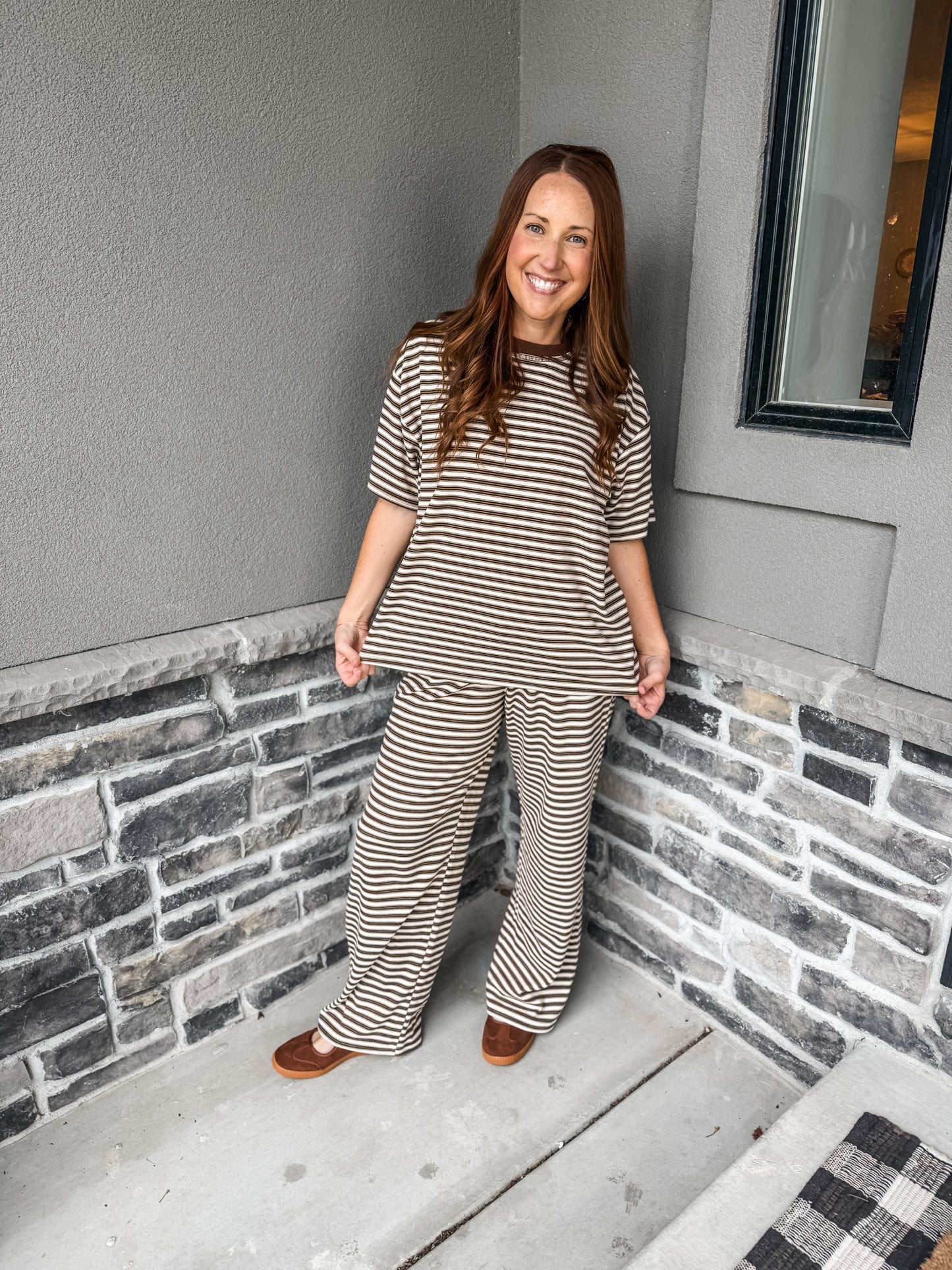 Forever Cozy Pants Brown Stripe