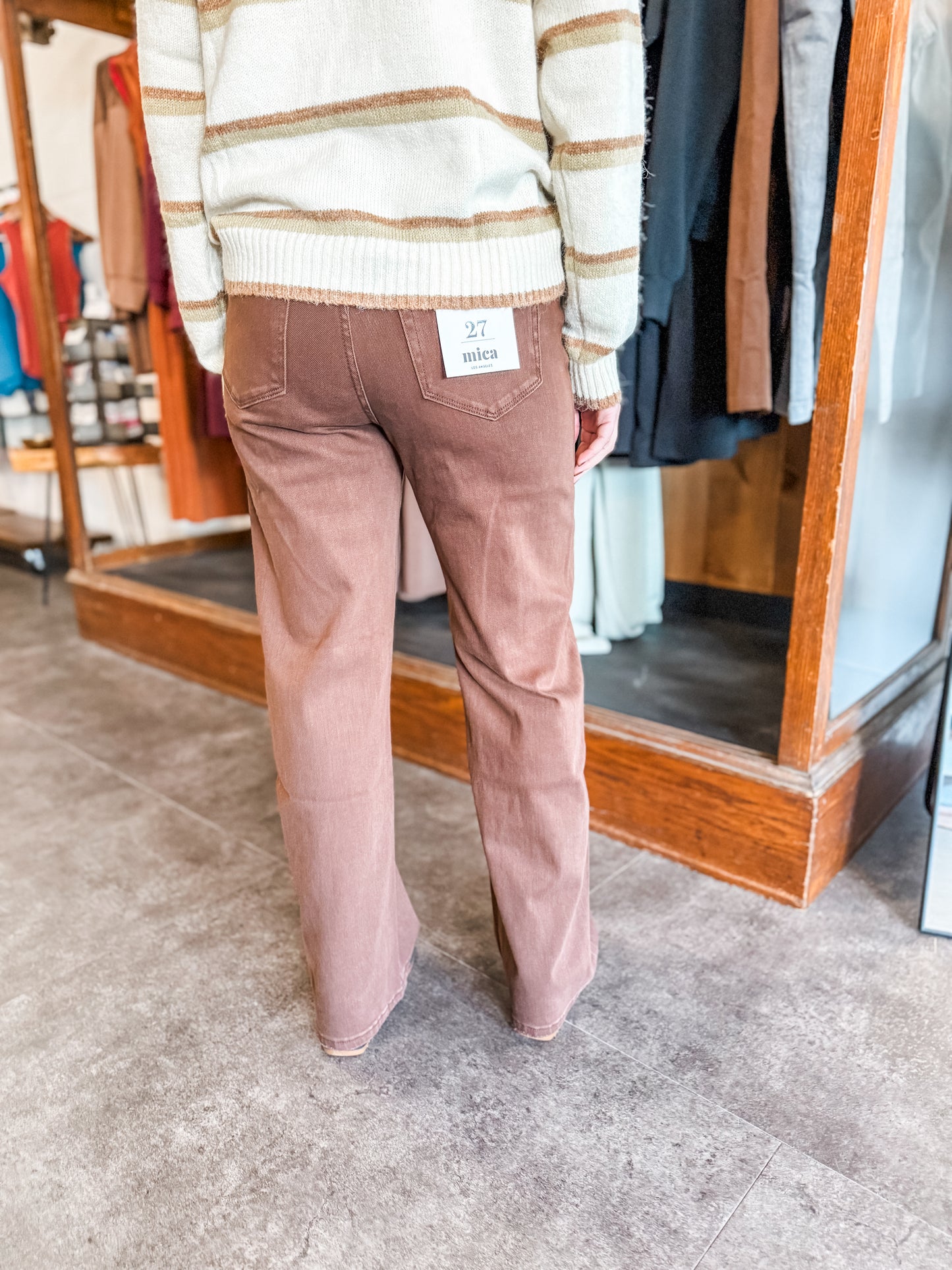 Mica High Rise Brown Wide Leg Denim