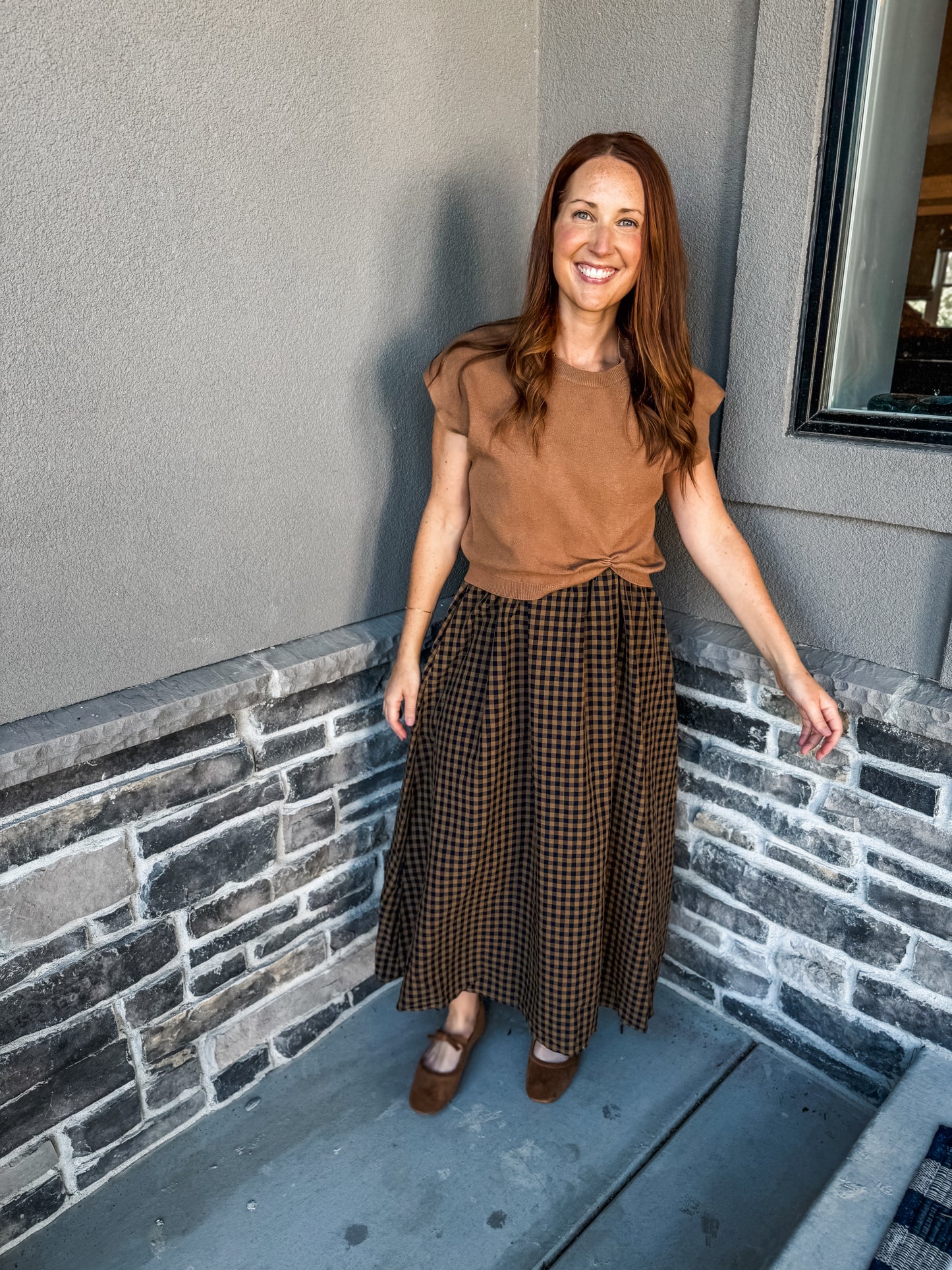 Checks All the Boxes Dress Camel