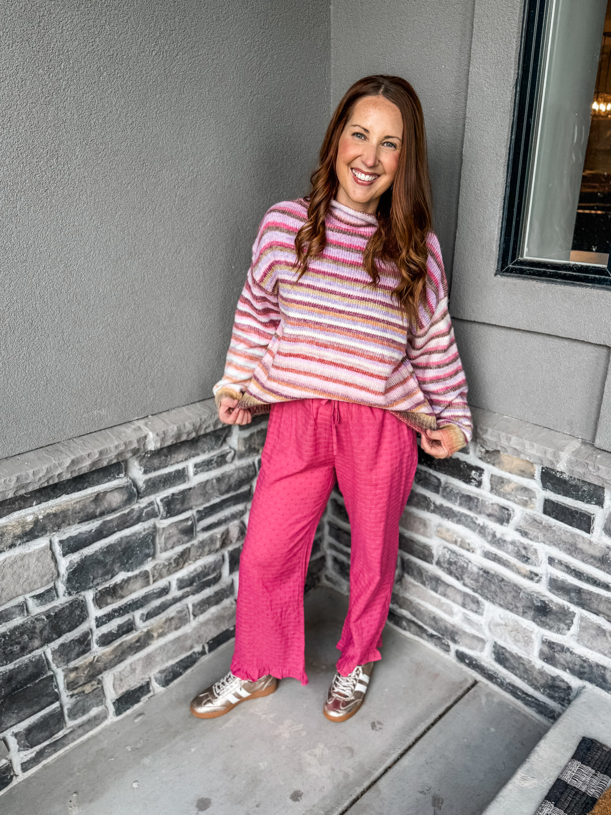 Rainbow Burst Mockneck Sweater Berry Mix