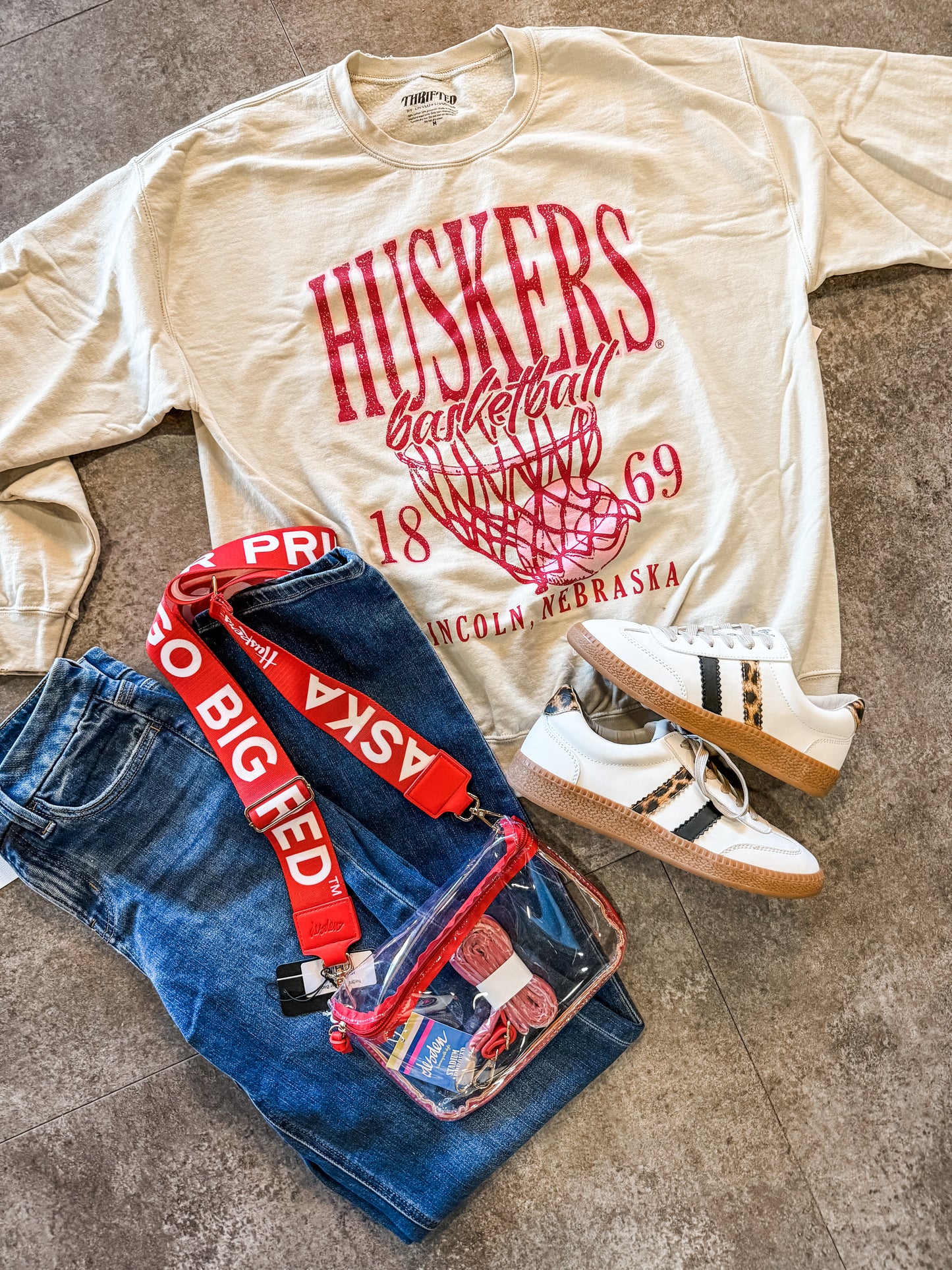 Nebraska Basketball Hoop Sweatshirt Cream PREORDER