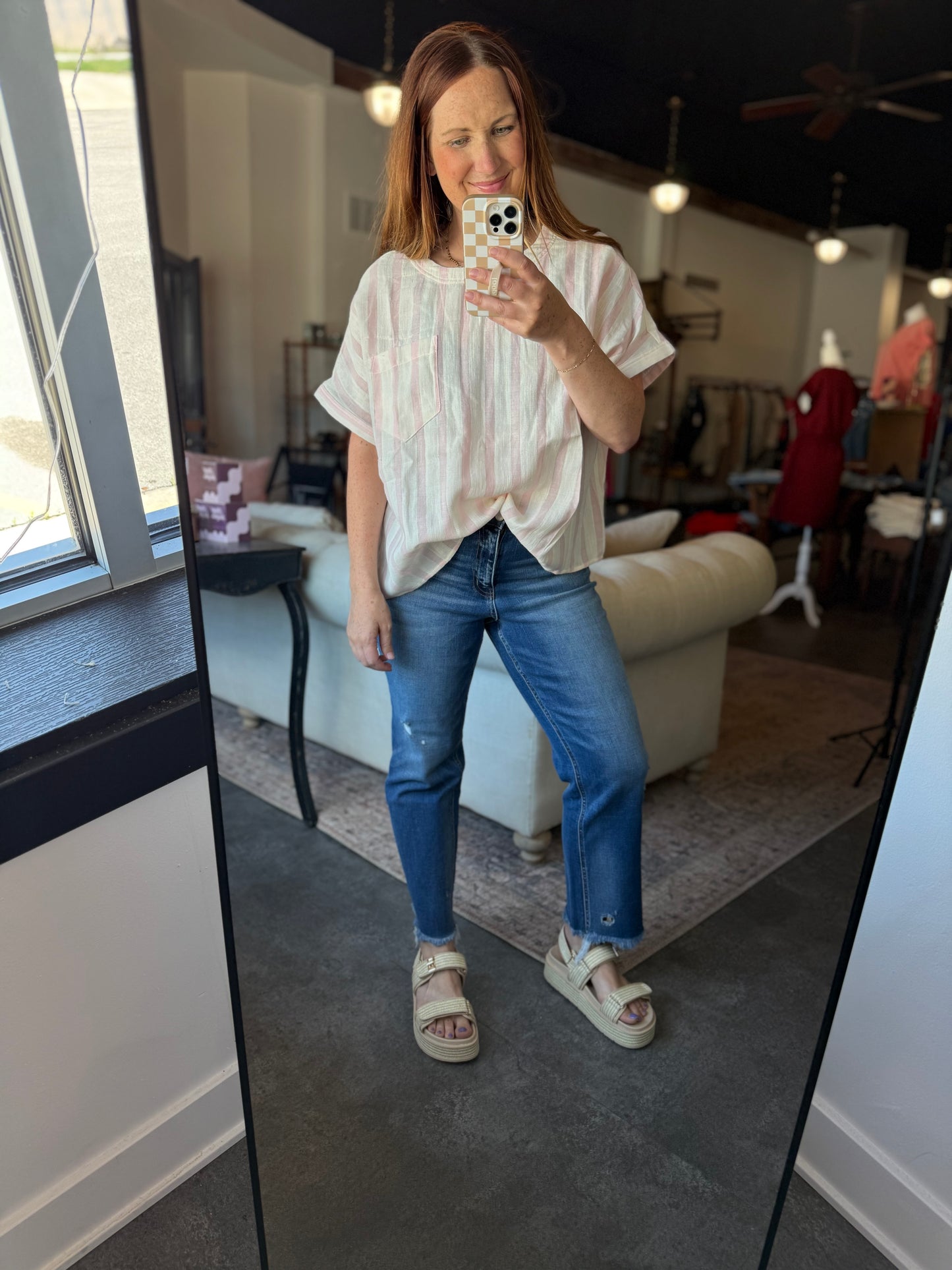 Sweet Side Stripe Top Pink