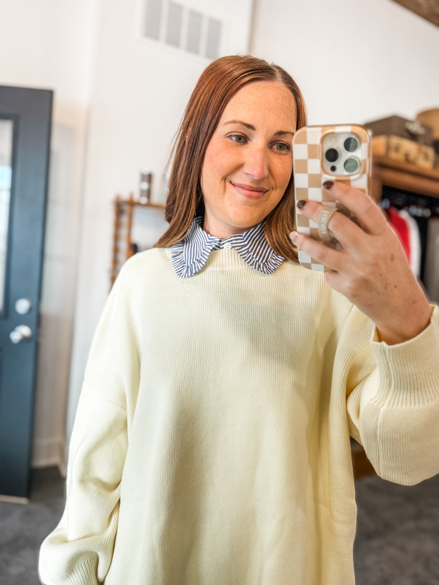 Chambray Stripe Faux Collar