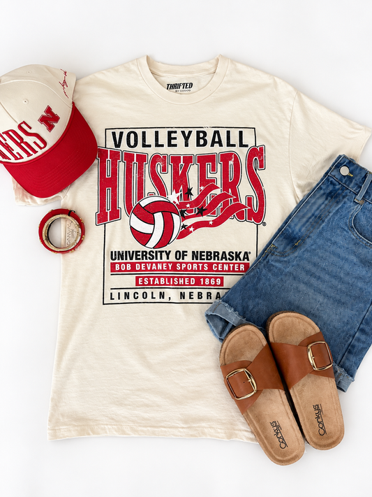 Nebraska Volleyball Thrifted T RESTOCK