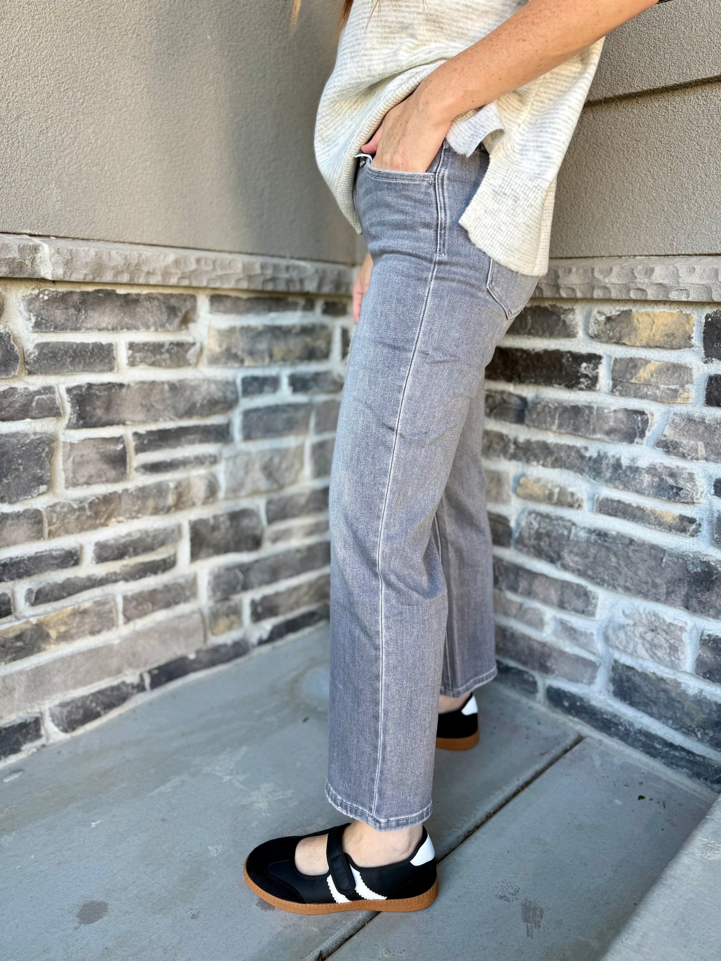 Vervet High Rise Gray Ankle Slim Wide Jeans