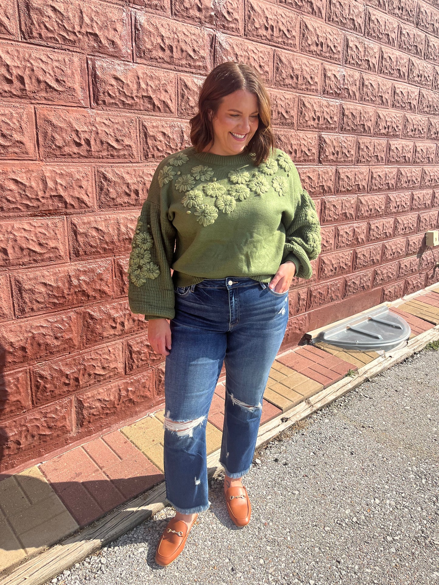 Flowers Are A Girls Best Friend Sweater Olive