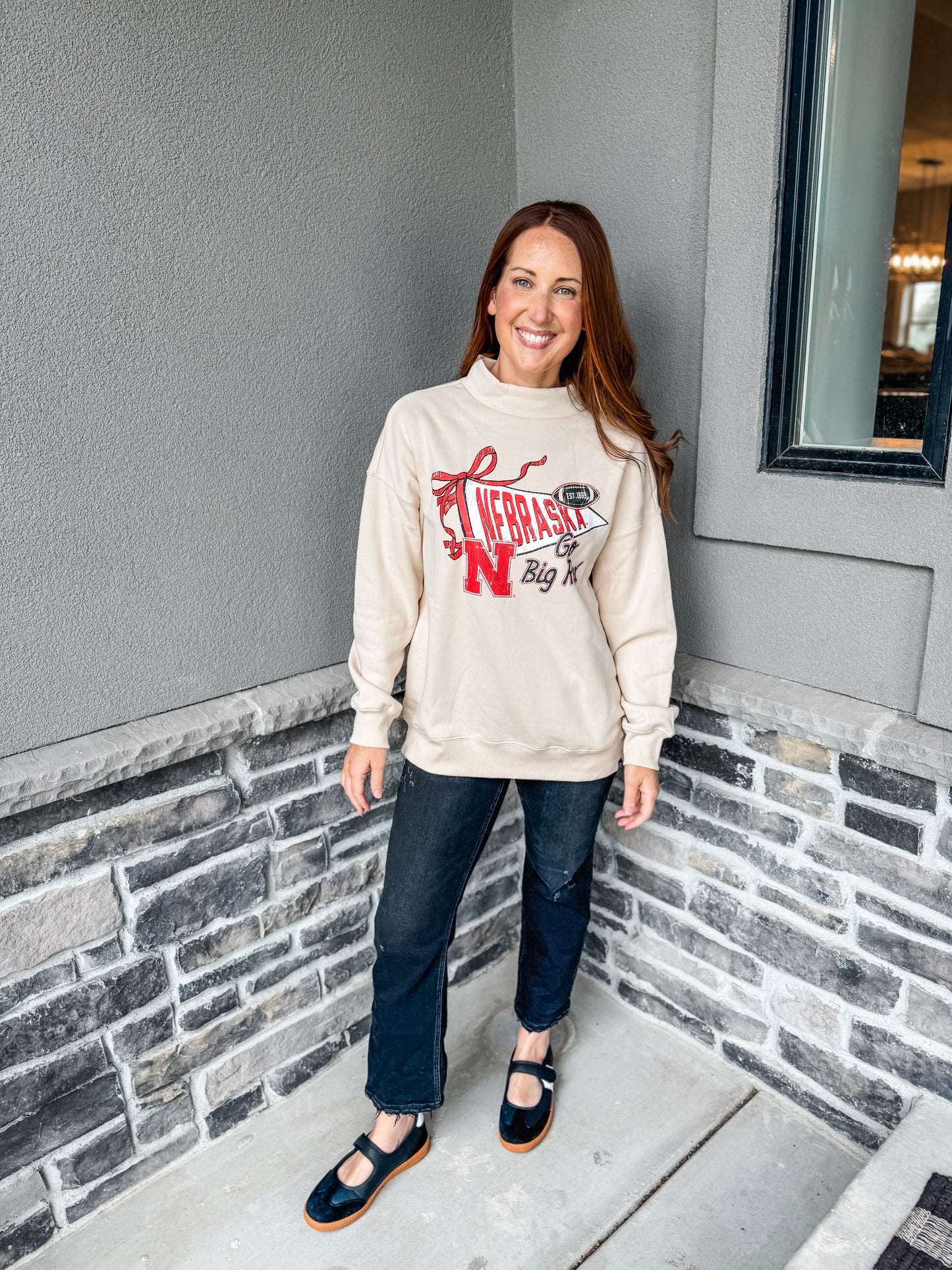 Nebraska Campus Charm Mock Neck