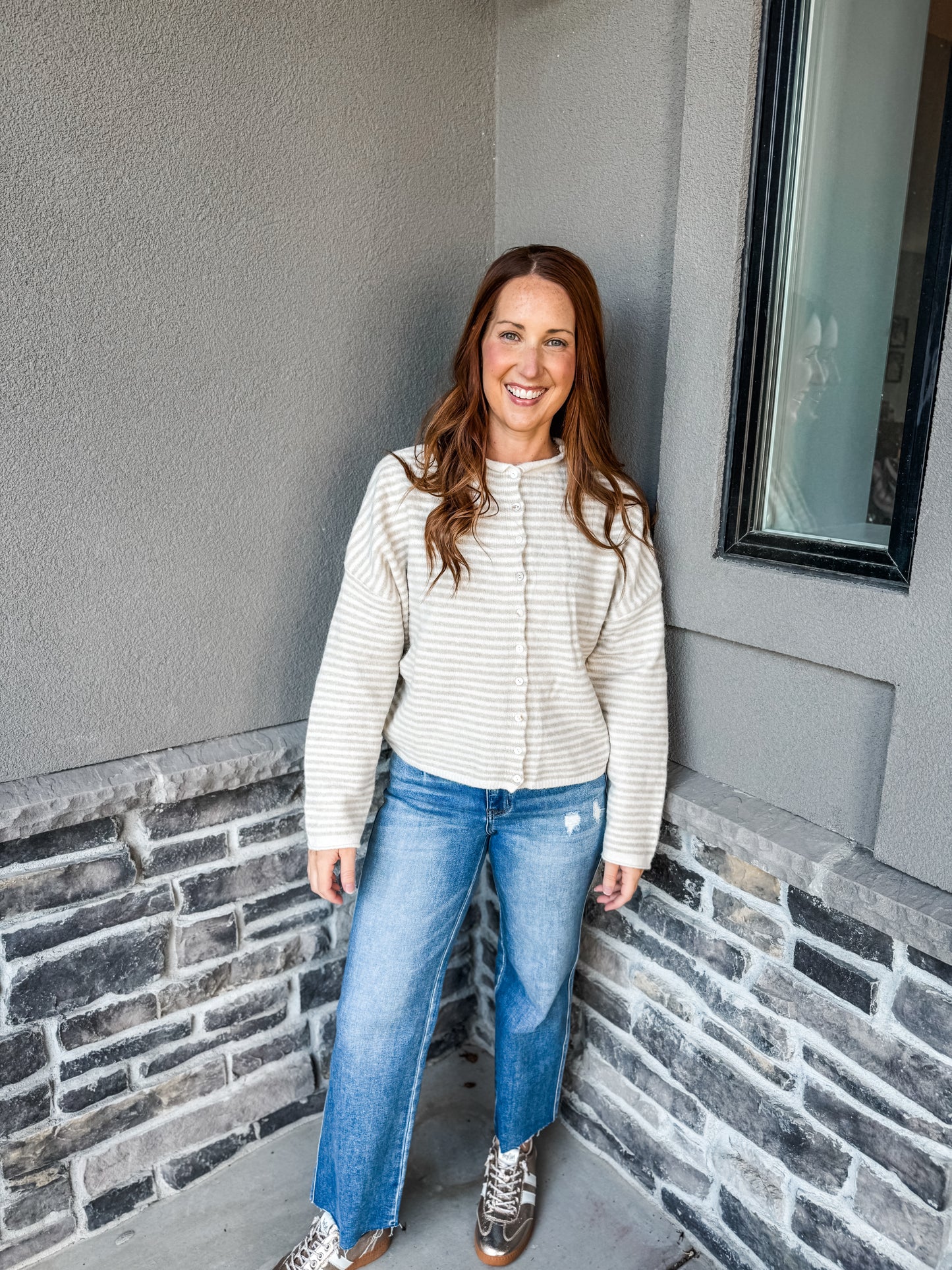 Piper Cardigan Ivory/Neutral Stripe