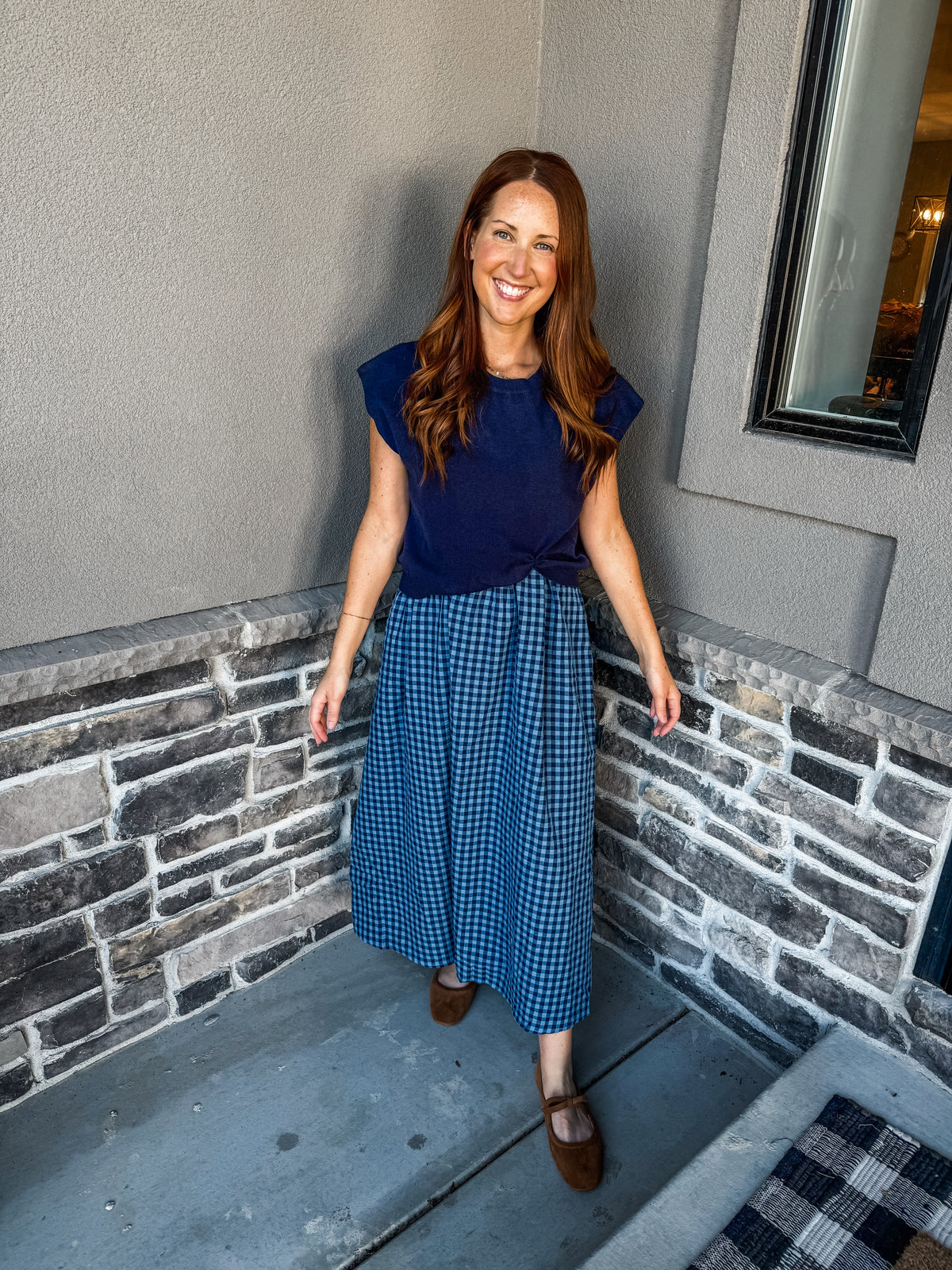 Checks all the Boxes Dress Navy