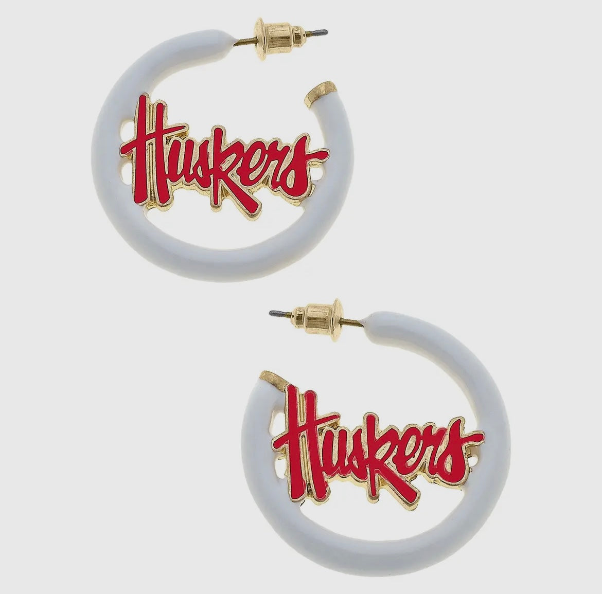 Huskers White Hoops Earrings