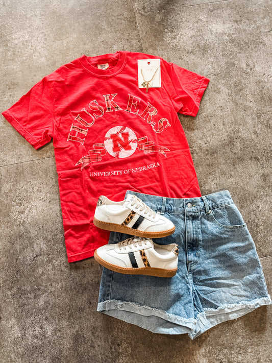 Nebraska Plaid Baseball T