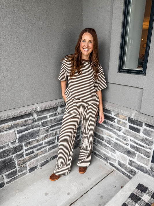 Forever Cozy Pants Brown Stripe