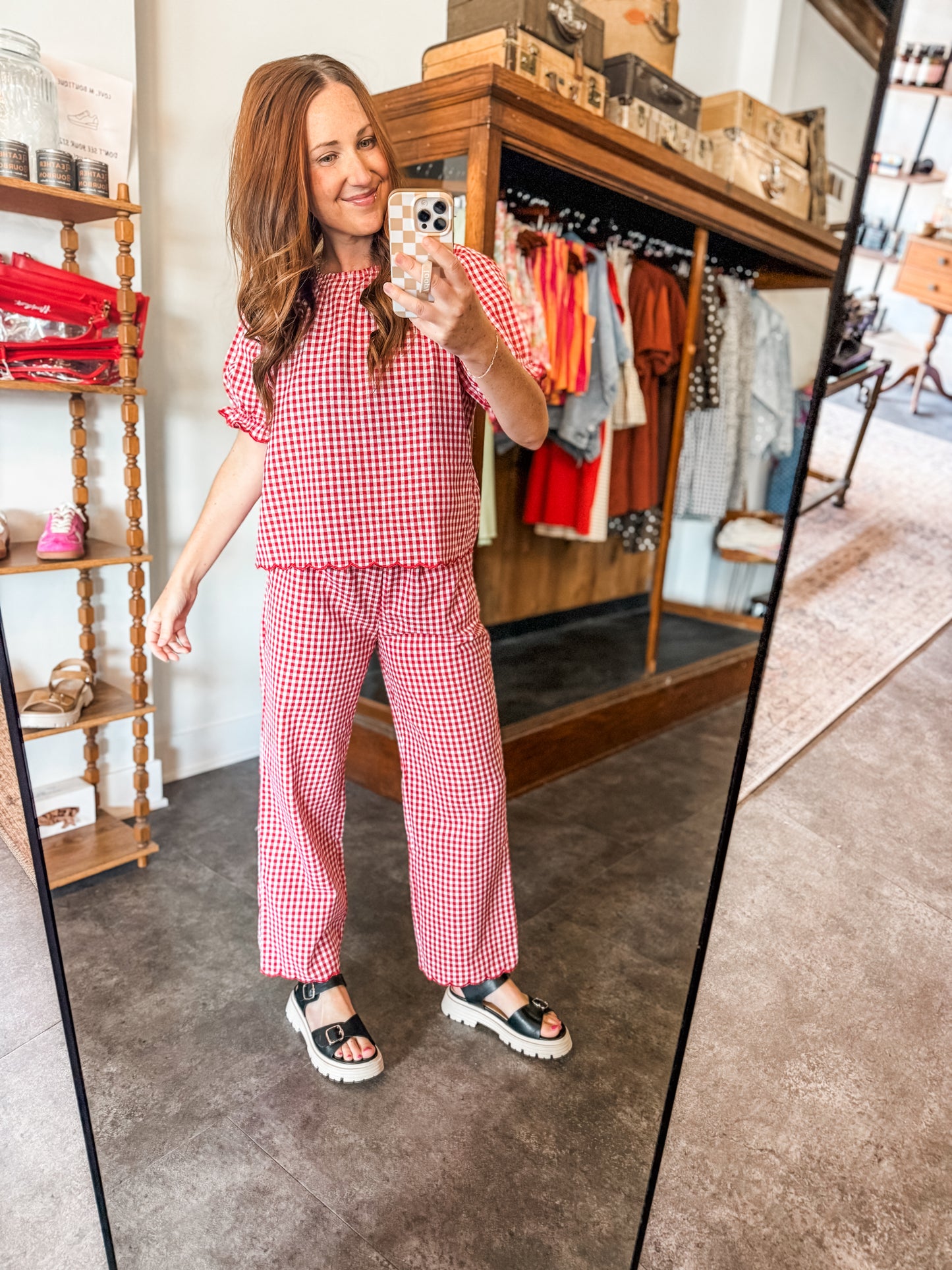 Cherry on Gingham Shirt Red