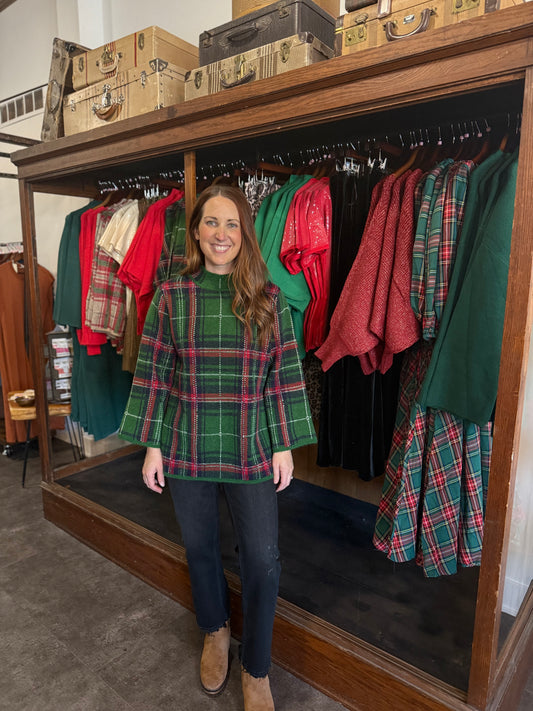 Tis The Season Plaid Sweater Green