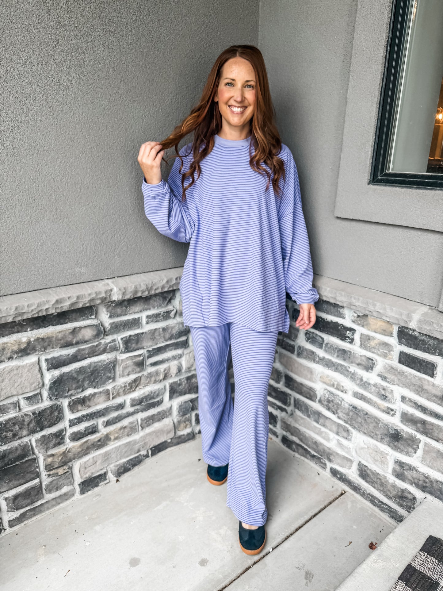 Cozy Weekend Pants Purple Stripe