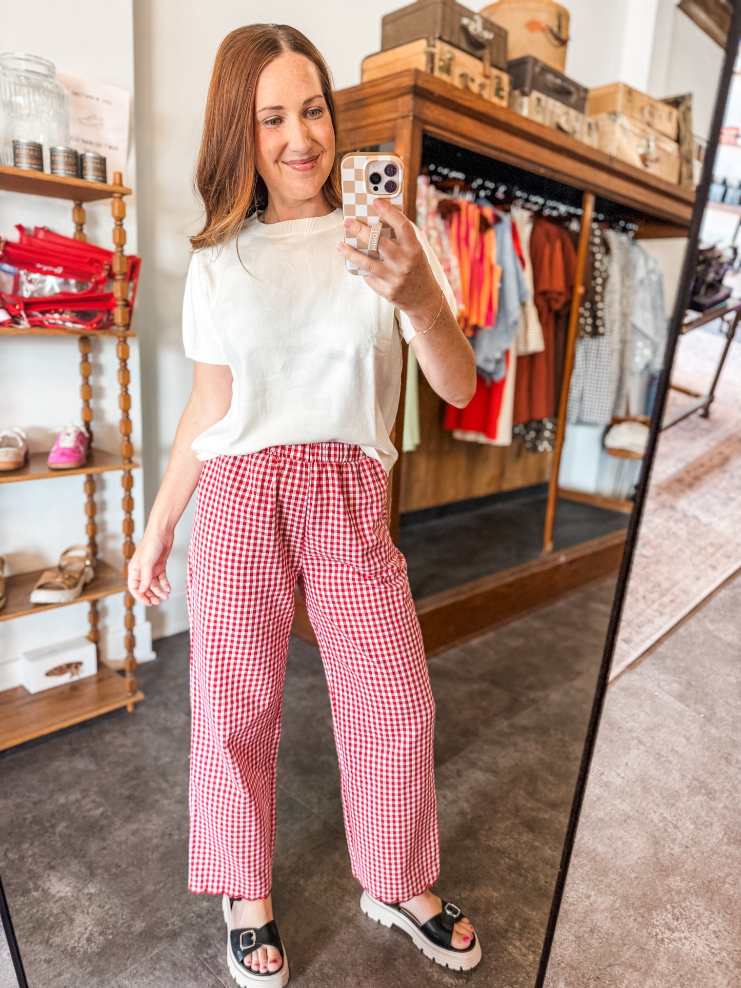 Cherry on Gingham Pants Red