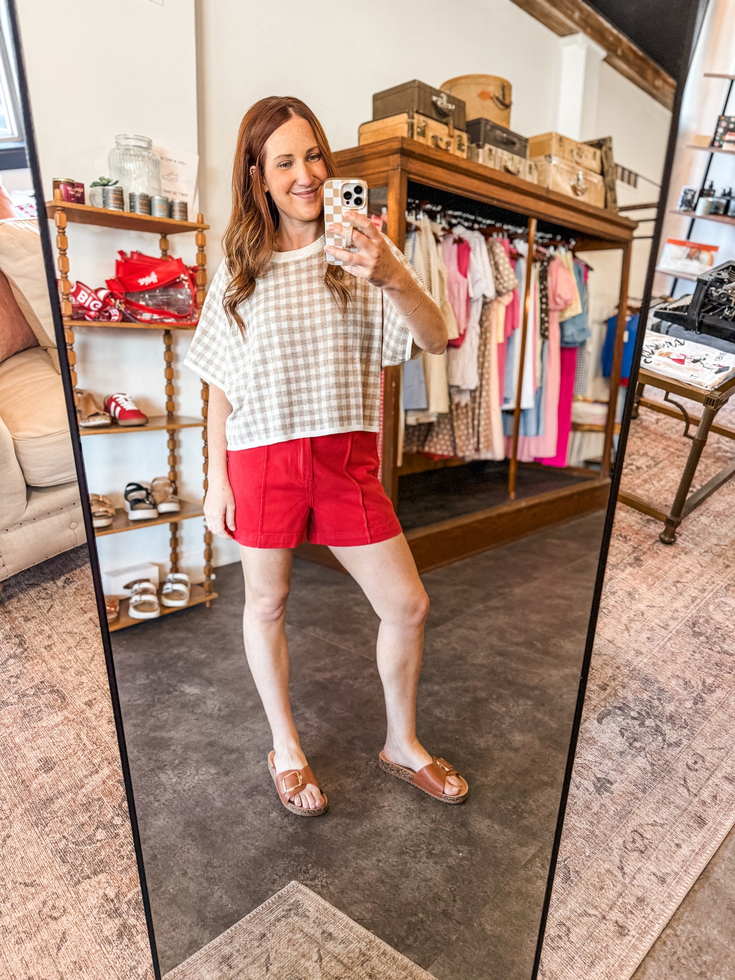 Gingham Girl Sweater Tan
