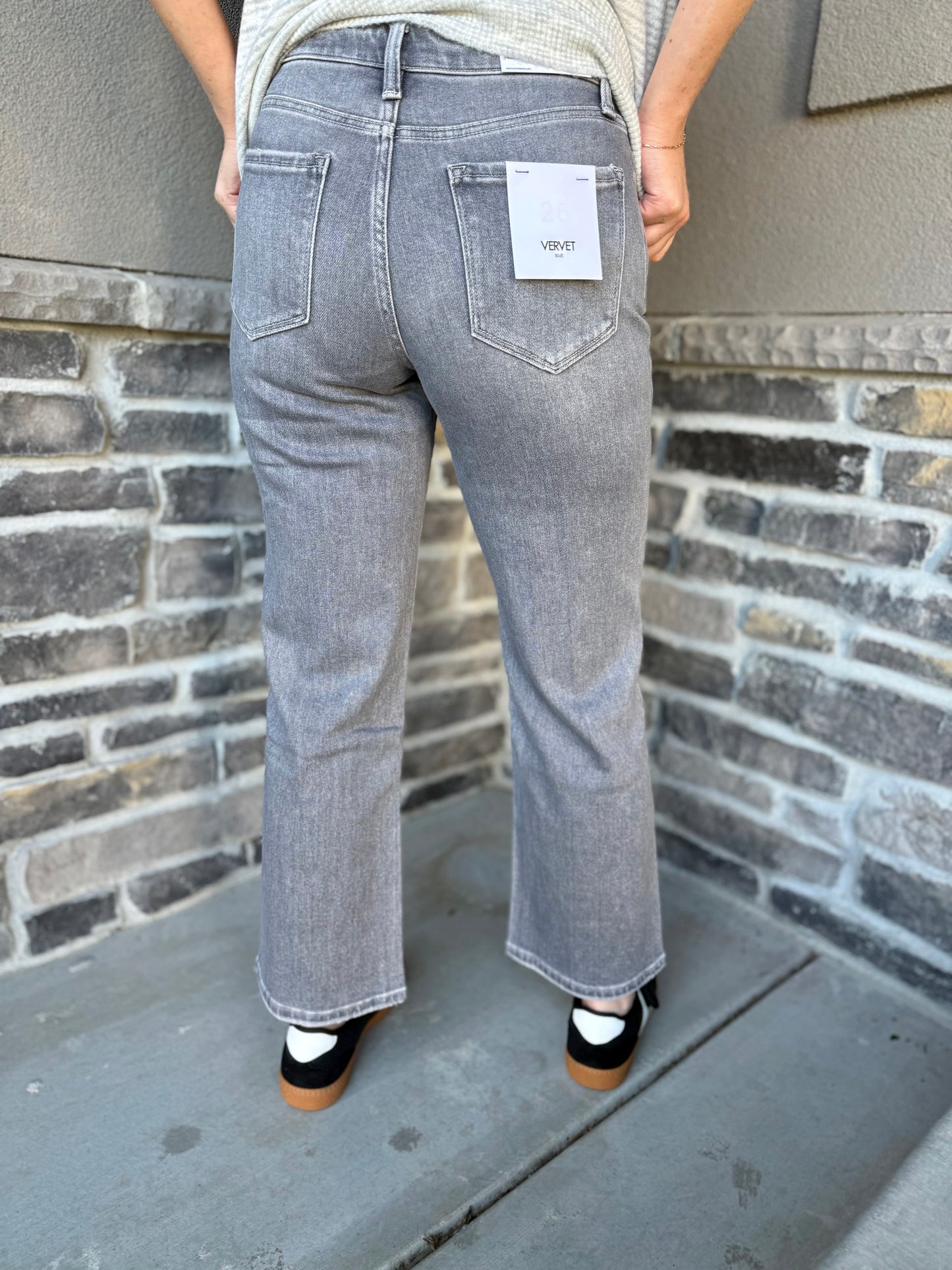 Vervet High Rise Gray Ankle Slim Wide Jeans