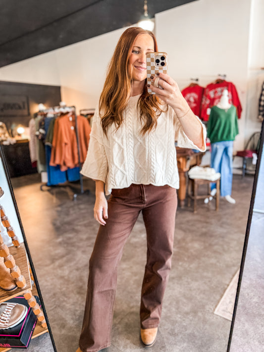 Mica High Rise Brown Wide Leg Denim