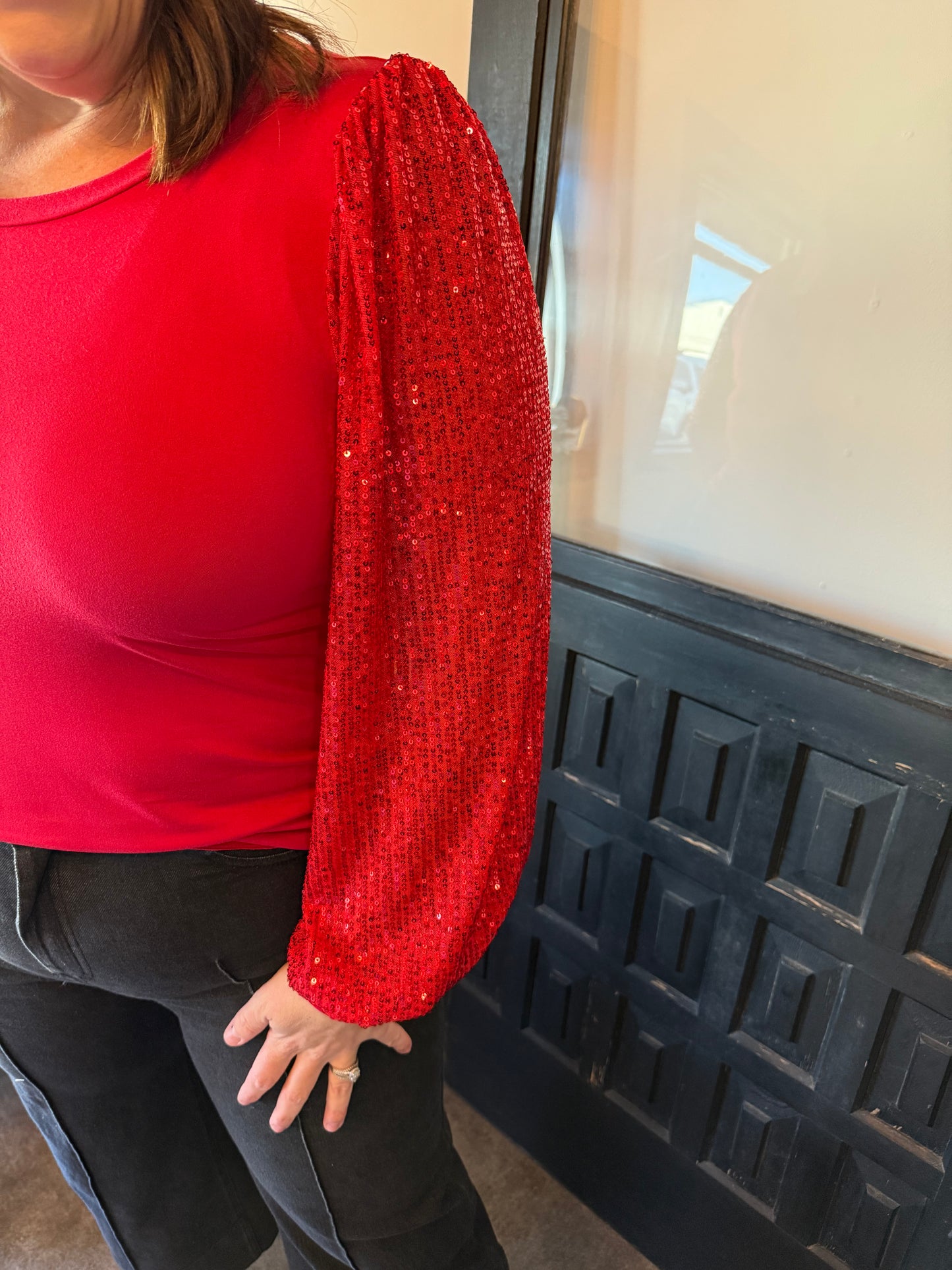 All Wrapped Up Sequin Shirt Red