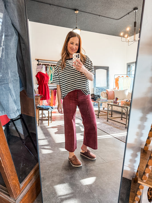 Mica Burgundy Wide Leg Crop Denim