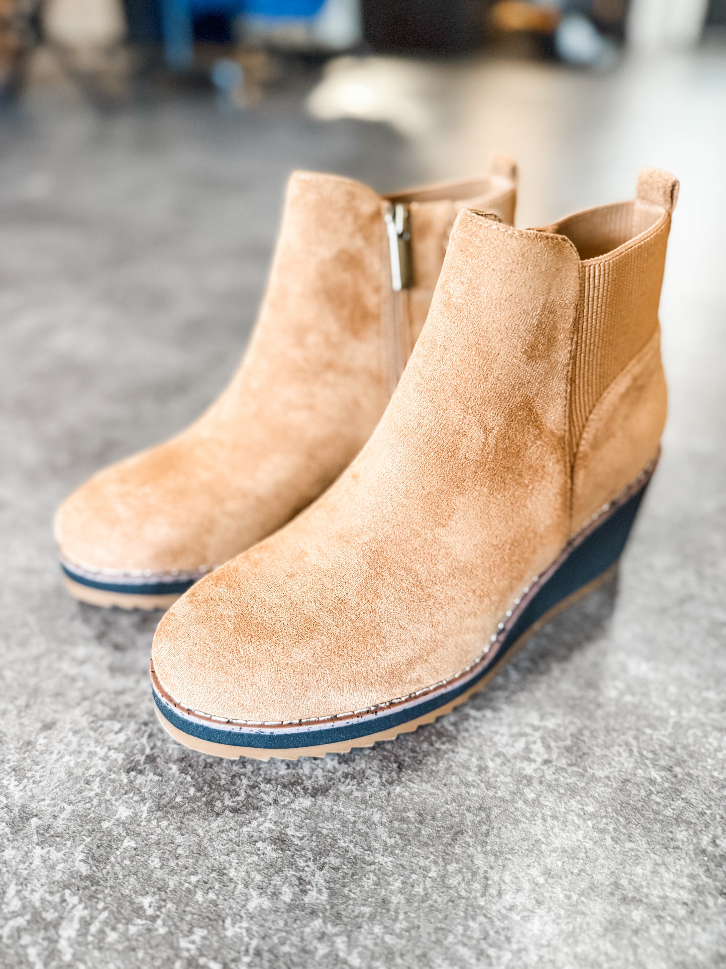 Corky’s Apple Sauced Tobacco Faux Suede Wedge Booties