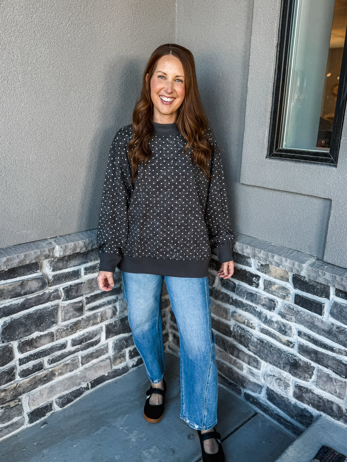 Dot and Cozy Mock Neck Gray