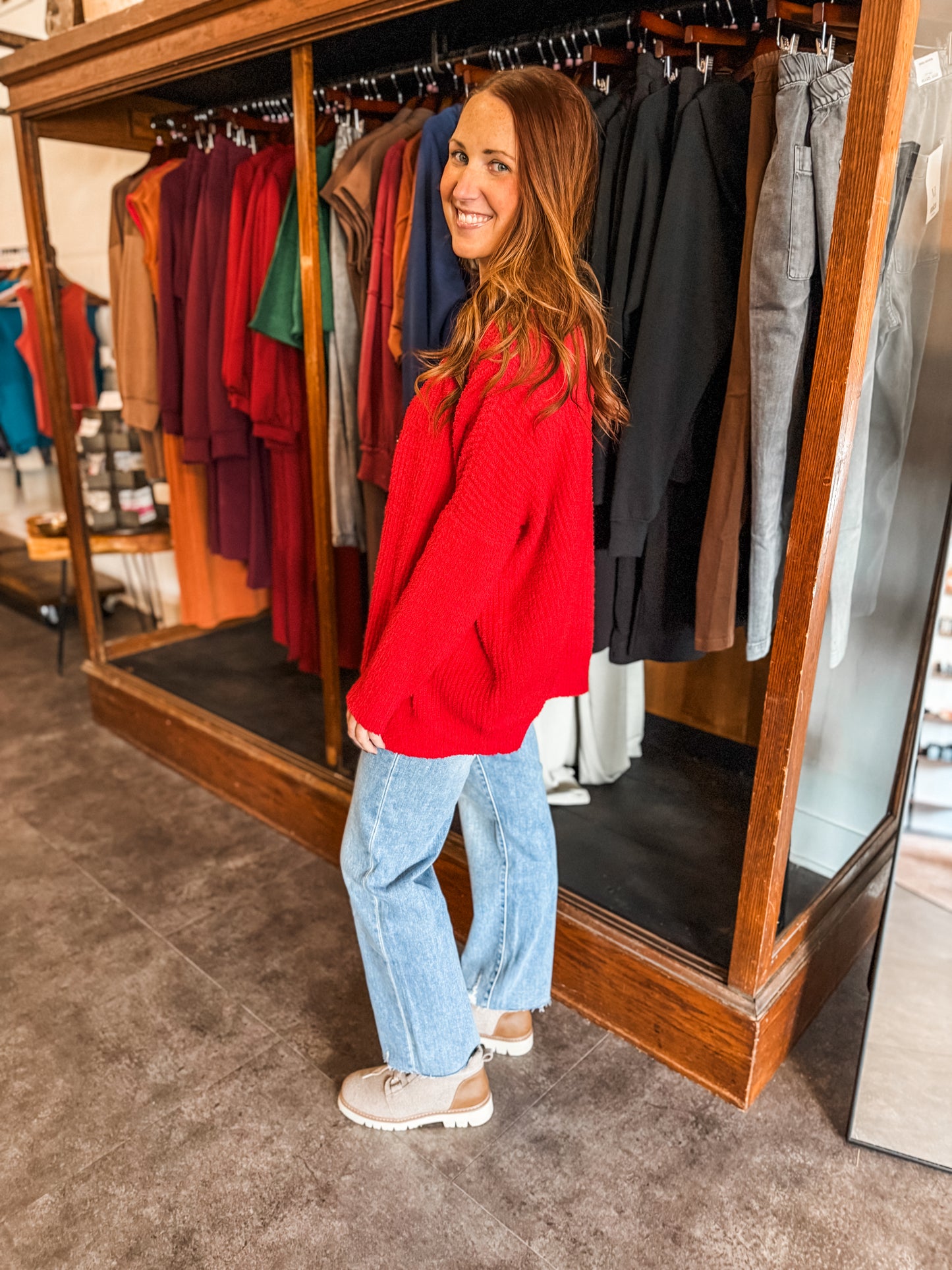 Cozy Nights Cardigan Red- Restocked!