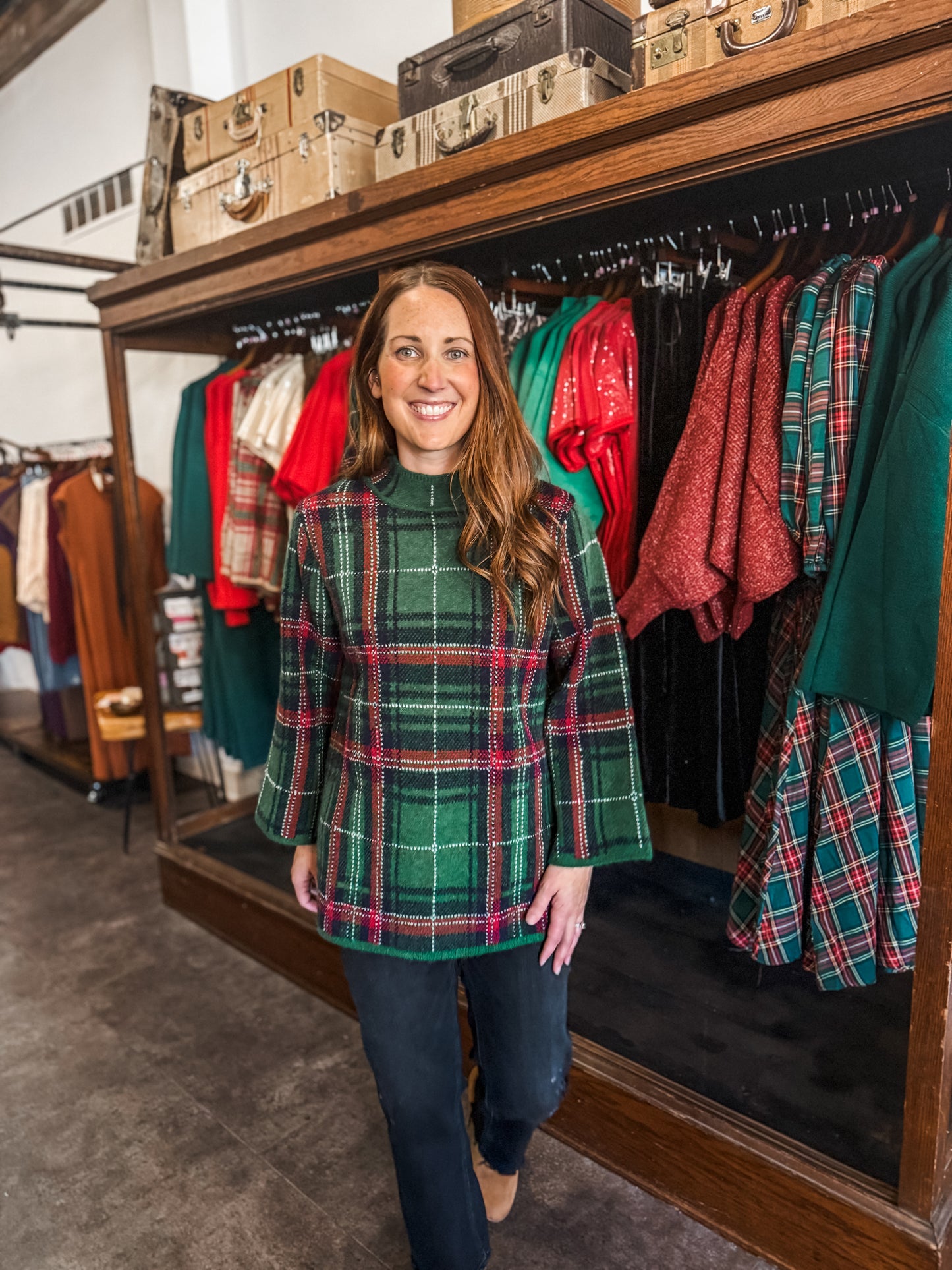 Tis The Season Plaid Sweater Green