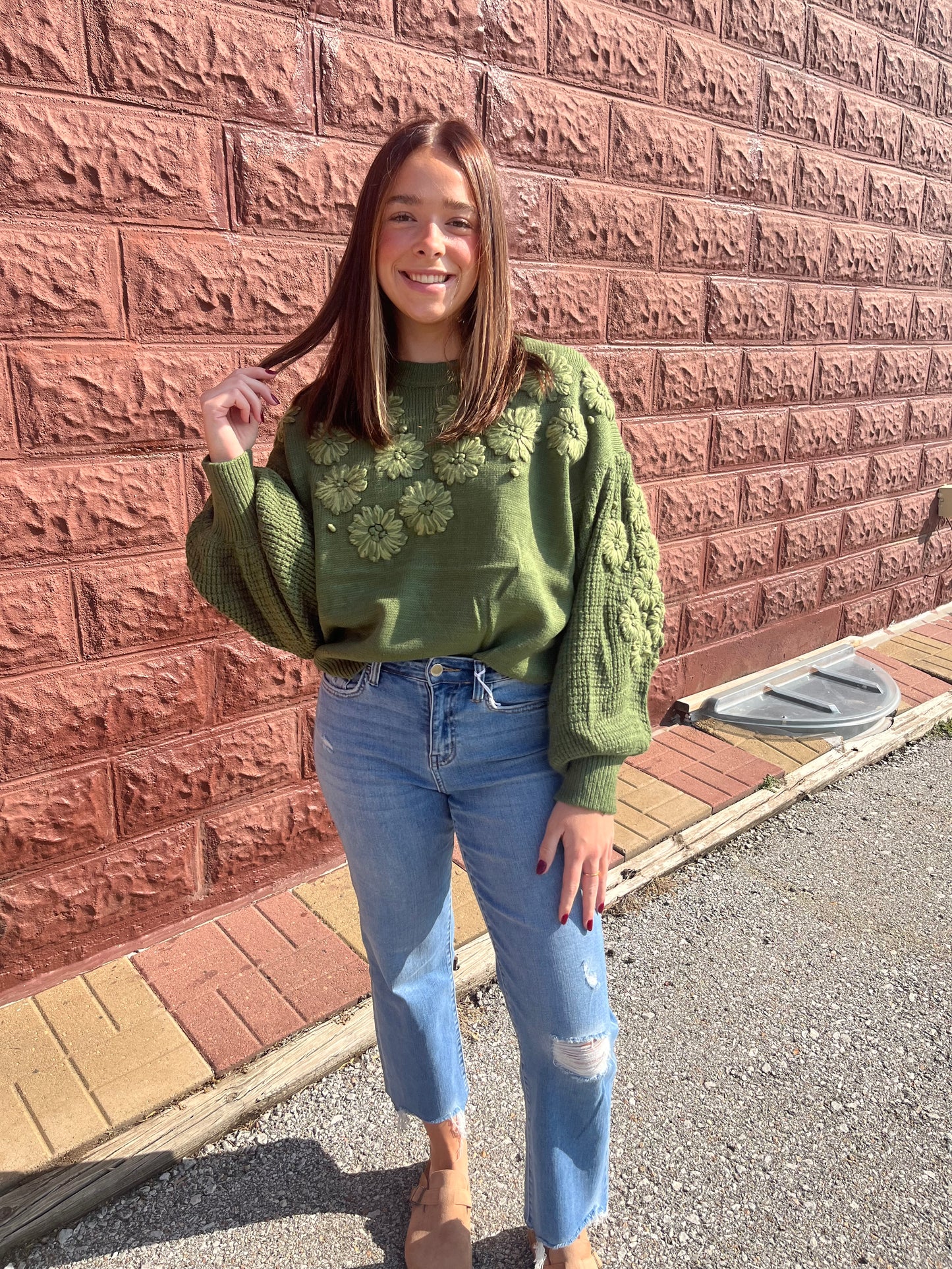 Flowers Are A Girls Best Friend Sweater Olive