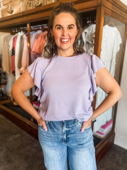 Just a Dream Ruffle Sleeve Top Lavender