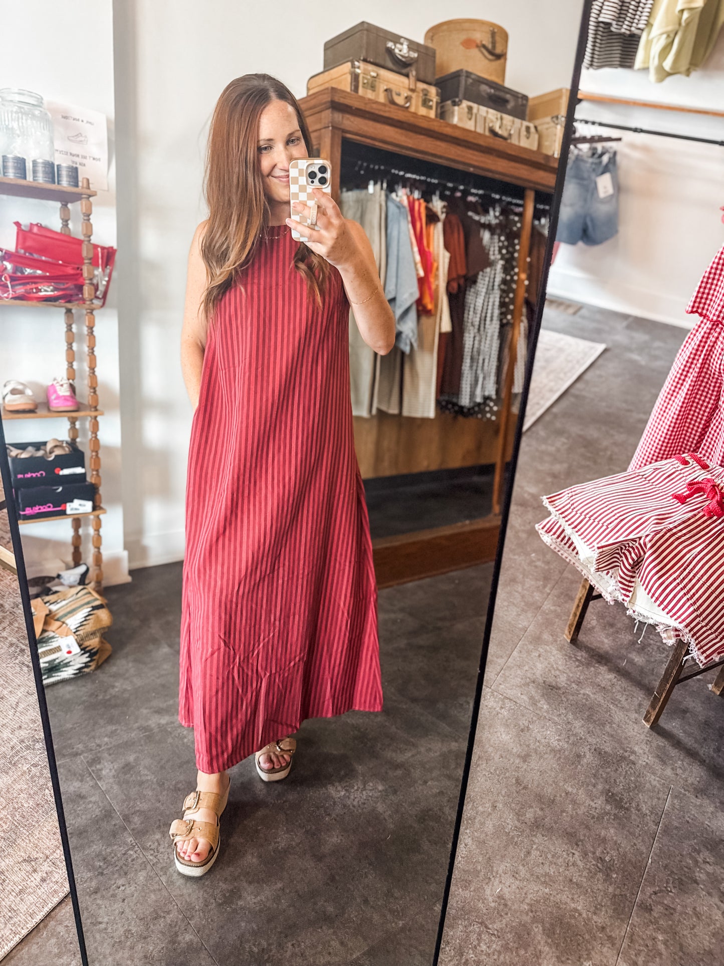 Harvest Stripe Dress Deep Red