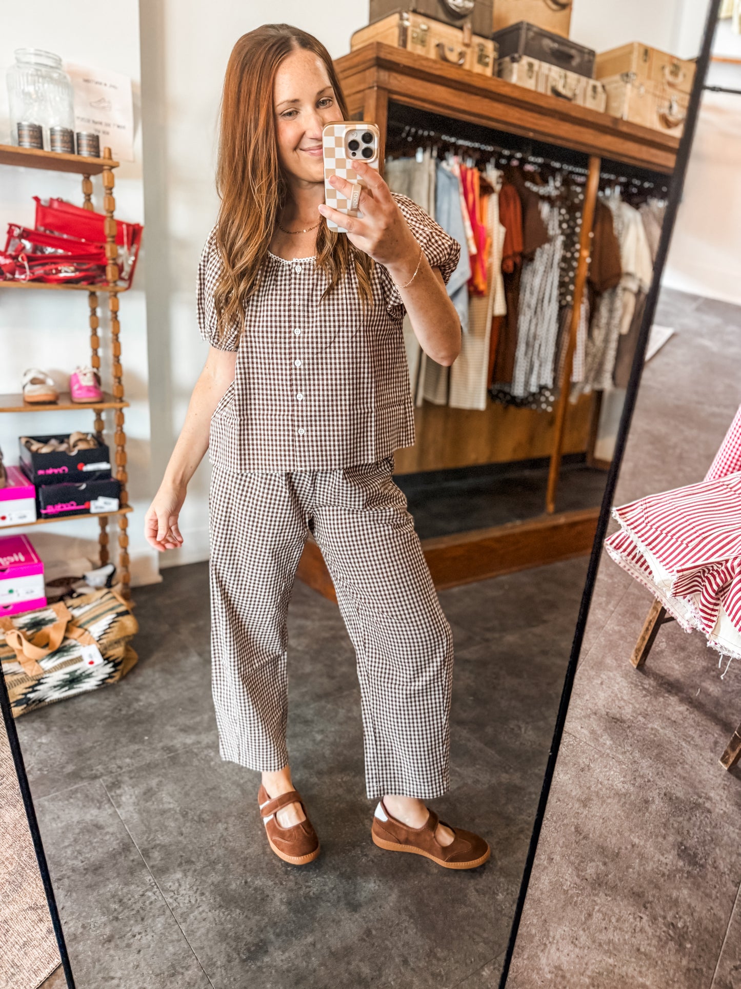 For the Love of Gingham Pants Brown