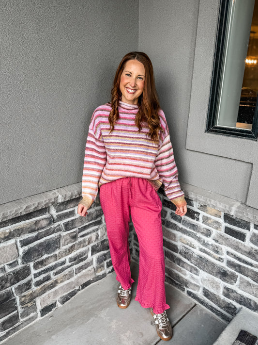 Rainbow Burst Mockneck Sweater Berry Mix