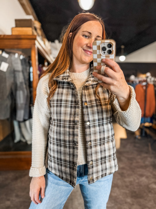 Mad About Plaid Vest Brown