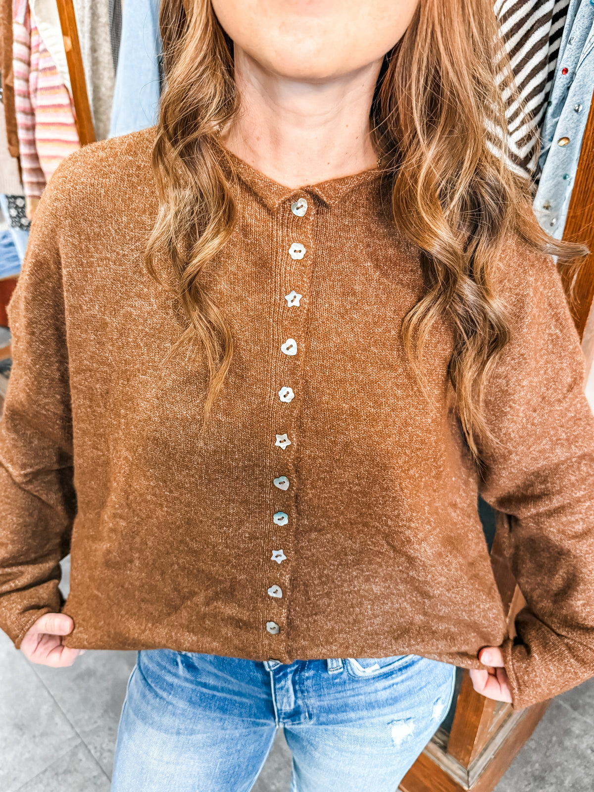 Piper Cardigan Mixed Buttons Brown