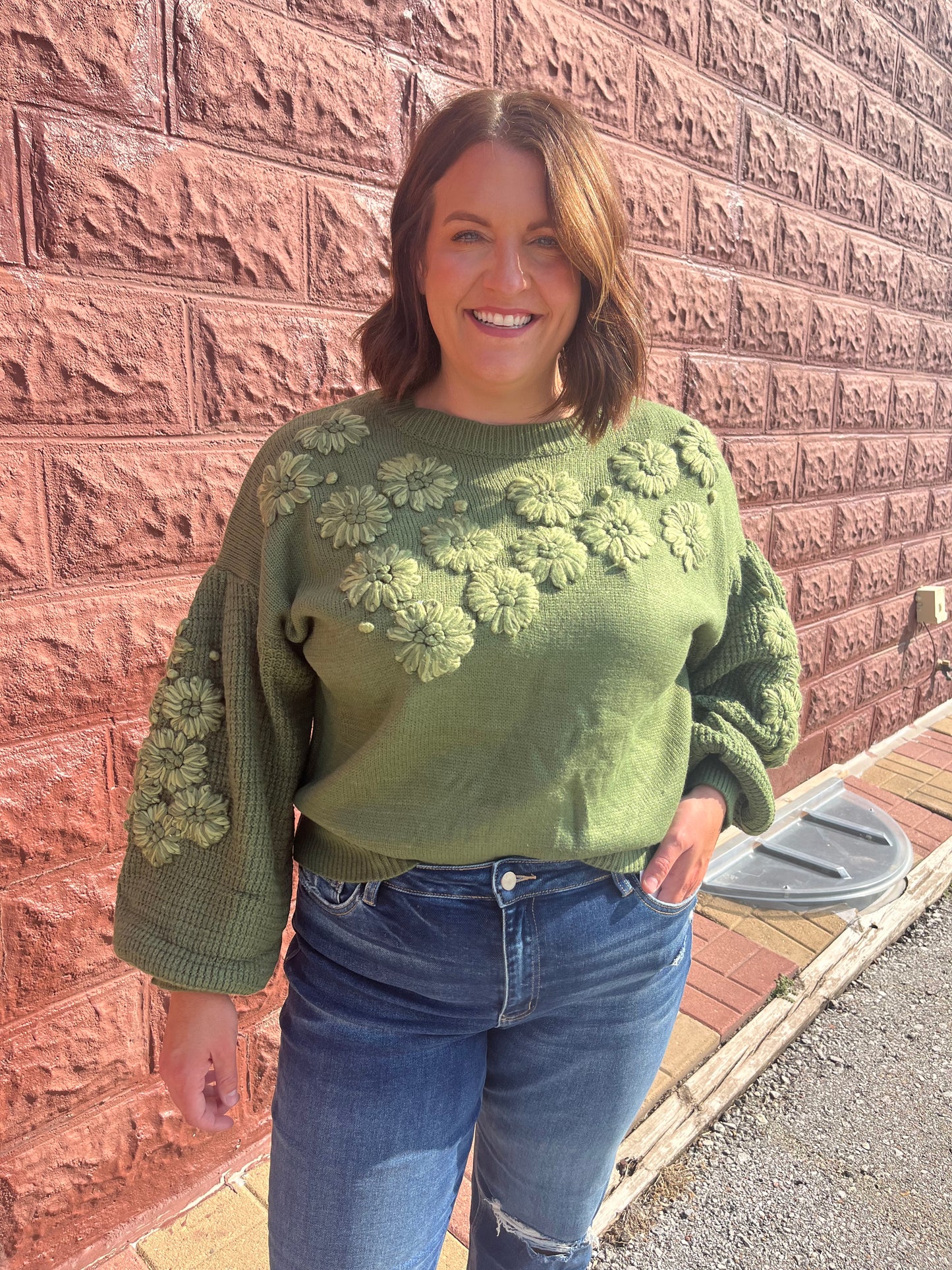 Flowers Are A Girls Best Friend Sweater Olive