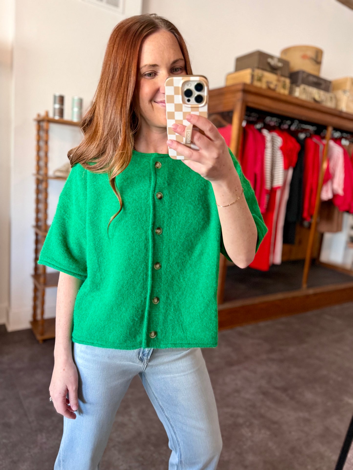 The Blaire Button Up Sweater Green