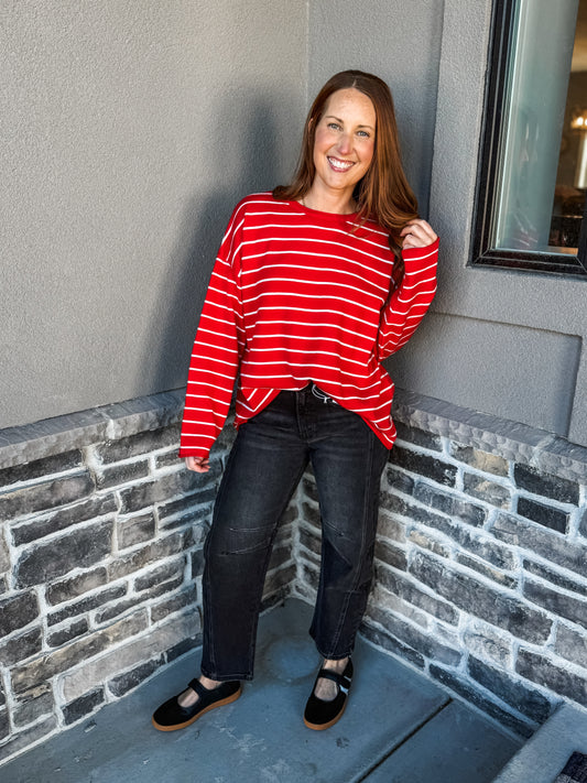 Stripes for Days Sweater Red