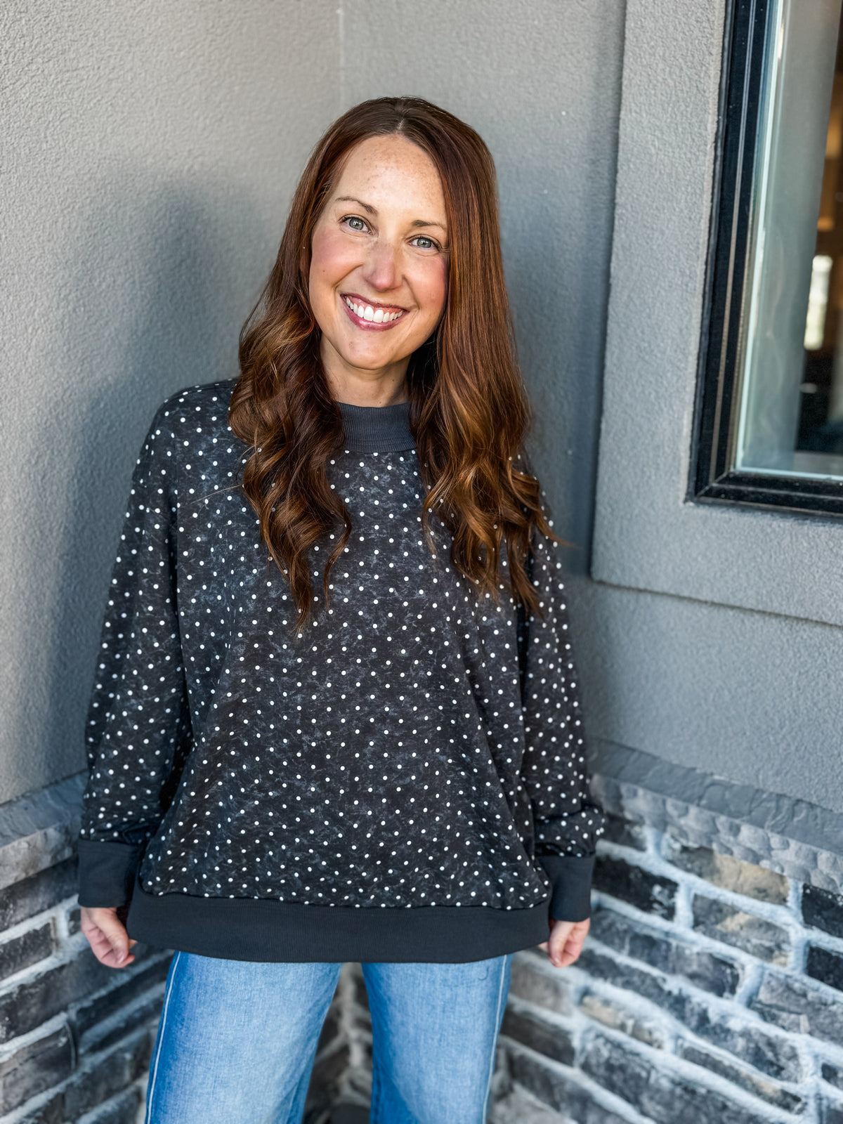 Dot and Cozy Mock Neck Gray