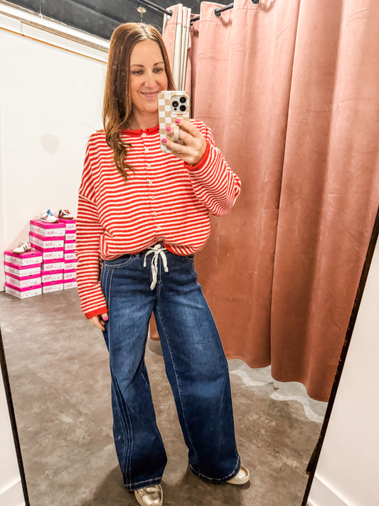 Piper Cardigan Red Stripe