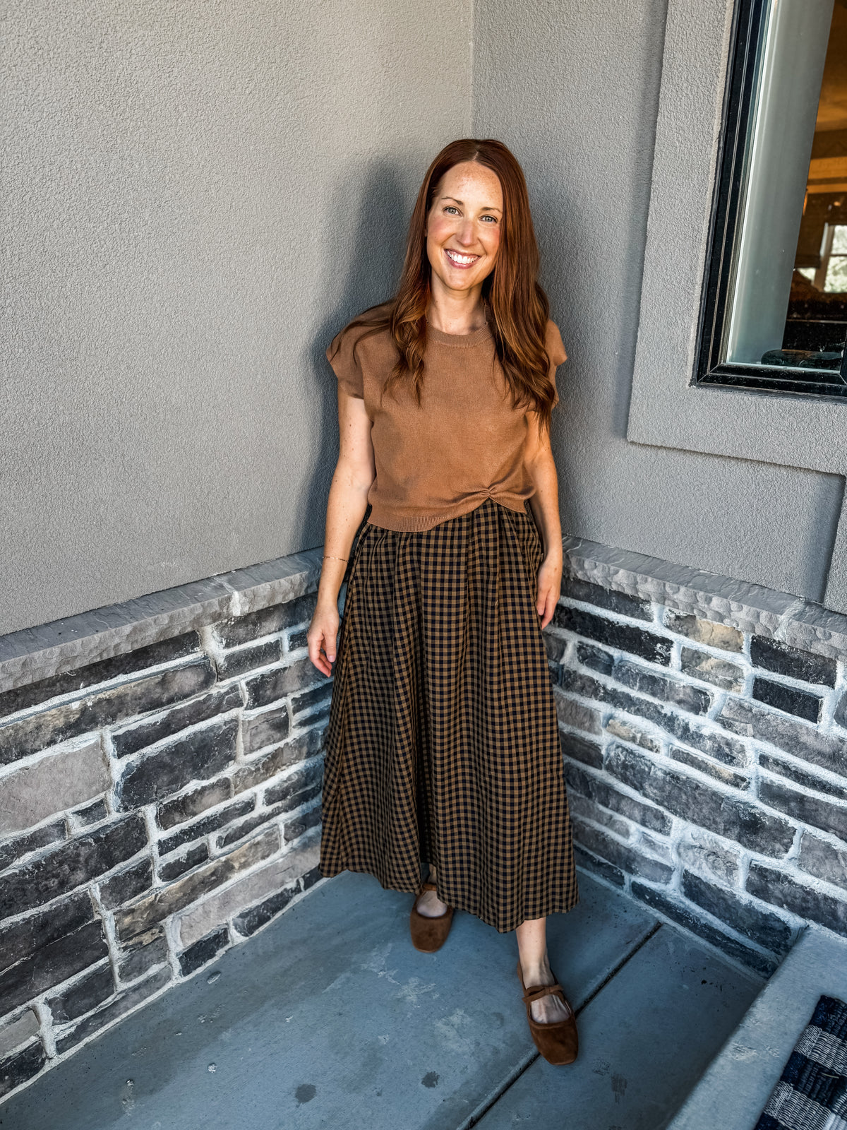 Checks All the Boxes Dress Camel