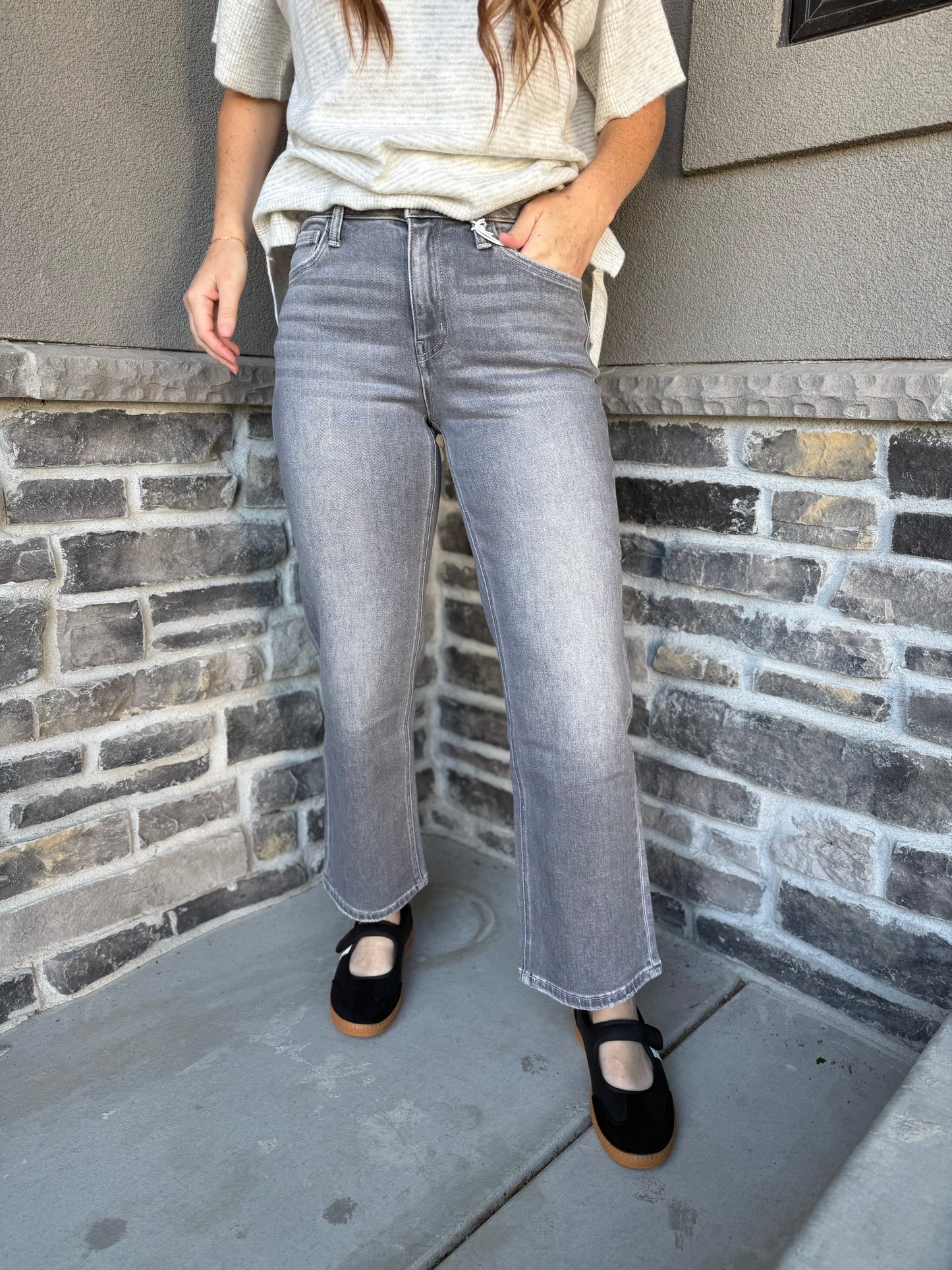 Vervet High Rise Gray Ankle Slim Wide Jeans