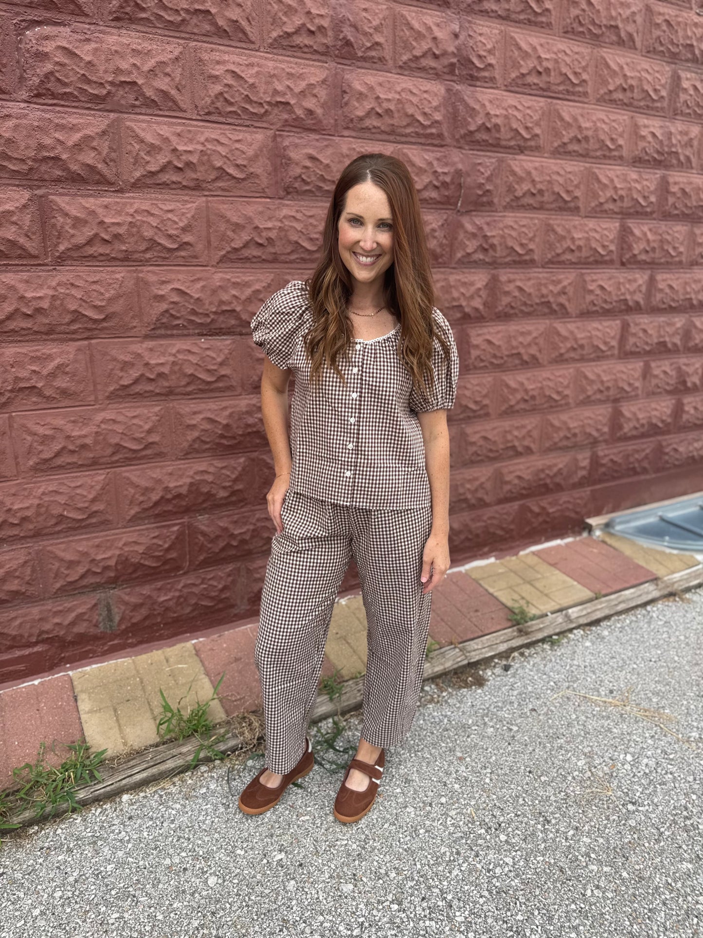 For the Love of Gingham Pants Brown
